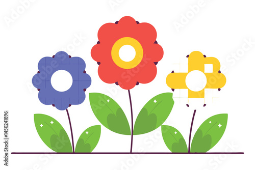 Roundish flowers but built out of chunky soft edged pixels  rounded squares or circles