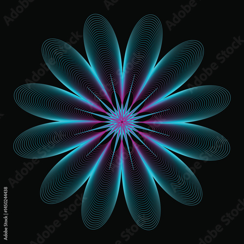 A colorful flower design is shown with a spiral design