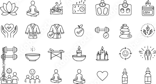 Collection of Wellness and Fitness Icons for Health and Self-Care