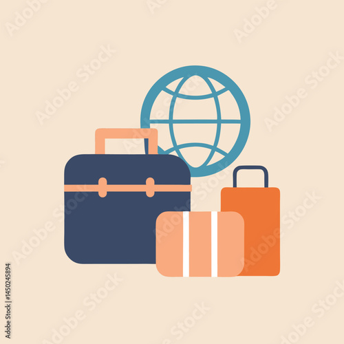 Vector illustration shows a travel suitcase with luggage, a business briefcase, and baggage as a flat design icon or symbol