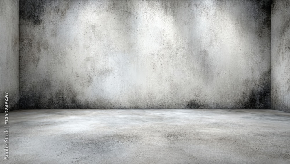 Empty concrete room with textured gray walls and floor, illuminated by soft overhead lighting. Empty concrete room with textured gray walls and floor, illuminated by soft overhead lighting.