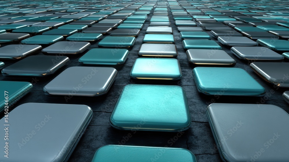 Fototapeta premium Abstract Background of Teal and Silver Metallic Squares Modern Geometric Design Texture