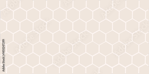 Vector seamless pattern design with hexagonal honeycomb structure creates a geometric bee cell texture, ideal as a modern wallpaper or backdrop element