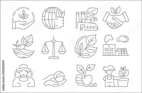 Sustainable Development Goals Icons Set Line Art Style