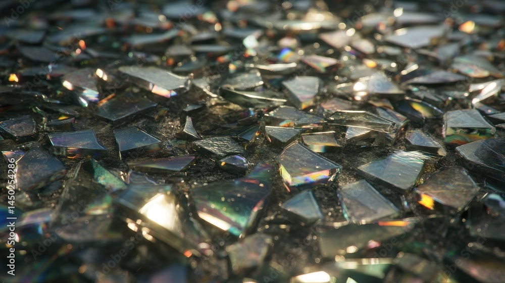 Obraz premium Shattered Glass Pieces Gleaming in Sunlight Abstract Texture Background