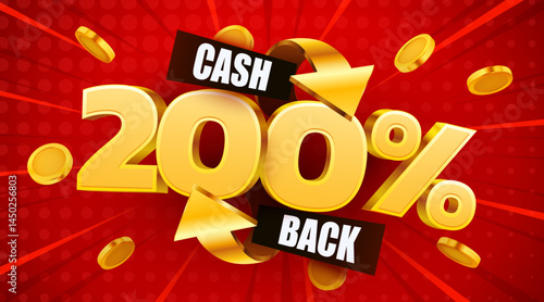 Cashback 200 percent. Cashback or money back label. Vector illustration
