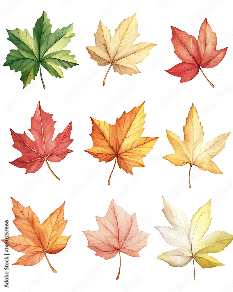 Fototapeta premium Highly detailed illustrations of various trees, leaves, grasses, and botanical elements, featuring realistic, minimalist, and abstract compositions on a white background.