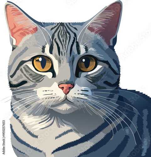 American Shorthair flat vector illustration on transparent background.