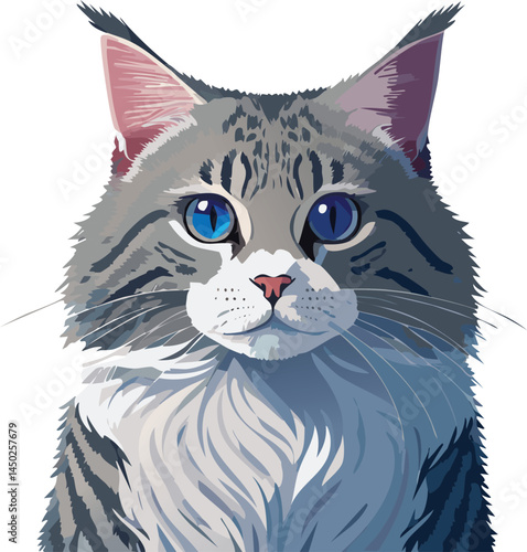 Norwegian Forest Cat flat vector illustration on transparent background.