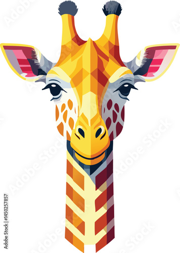 Giraffe flat vector illustration on transparent background.