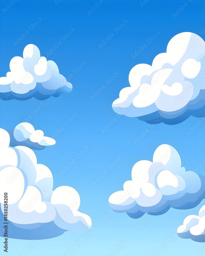 Fluffy white clouds scattered across a vibrant blue sky Fluffy white clouds scattered across a vibrant blue sky