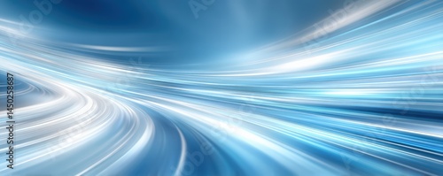 Abstract blue and white light streaks create a dynamic sense of speed and futuristic motion.
