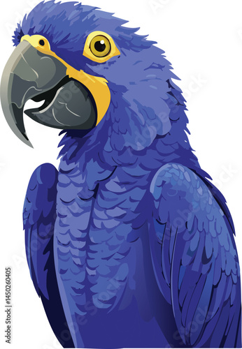 Hyacinth Macaw flat vector illustration on transparent background.