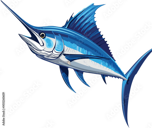 Blue Marlin flat vector illustration on transparent background.