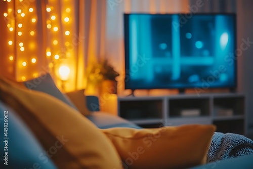 Cozy Evening Relaxation on the Sofa Watching TV