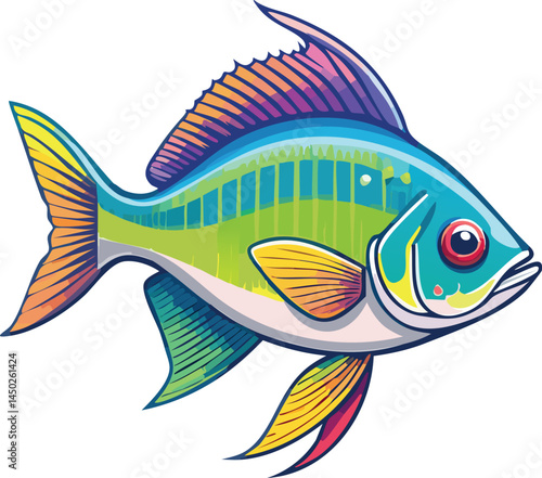 Neon Tetra flat vector illustration on transparent background.