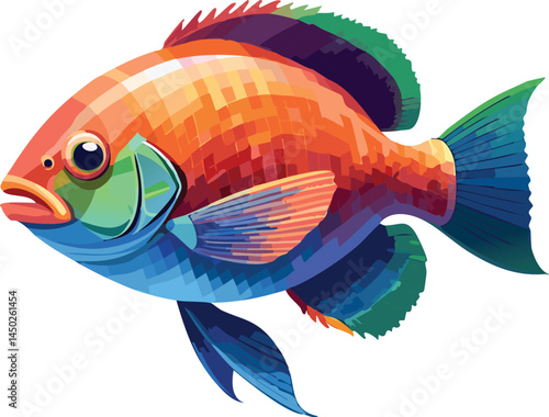 Oscar Fish flat vector illustration on transparent background.
