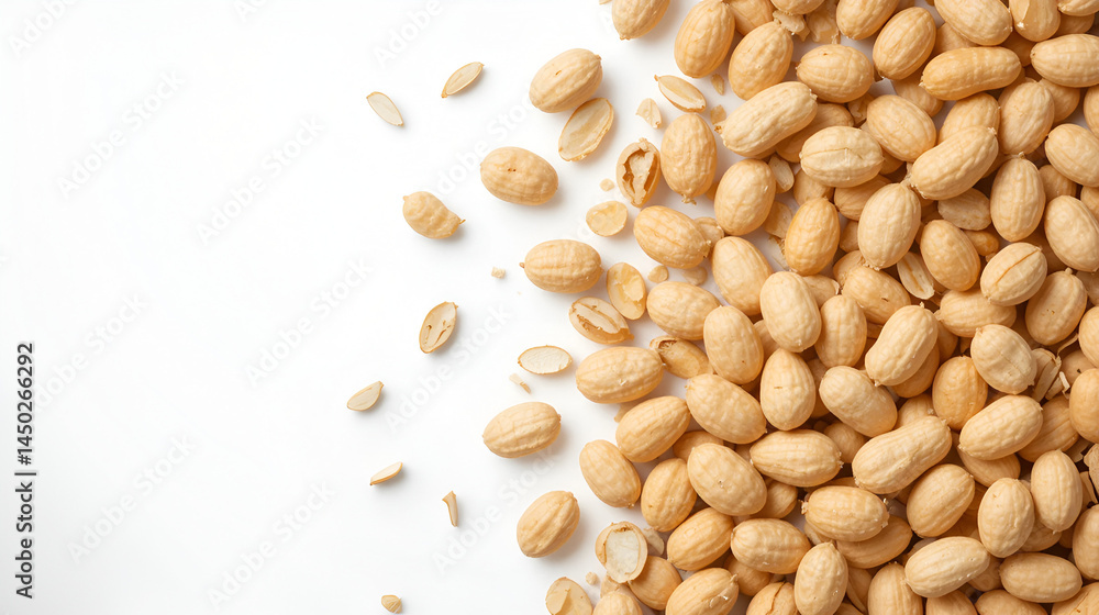 A pile of unshelled peanuts against a white background. A pile of unshelled peanuts against a white background.