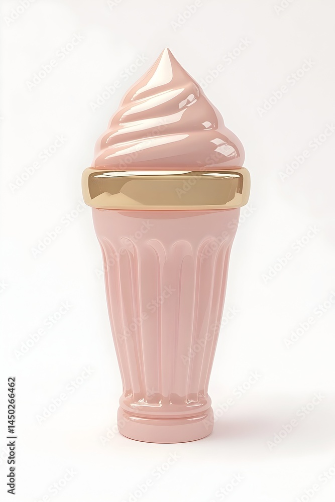 A pink, swirl-topped ice cream cone with a golden band A pink, swirl-topped ice cream cone with a golden band