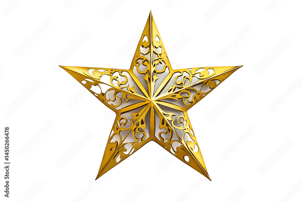 Fototapeta premium Ornate Gold Star Decoration on White or Transparent Background for Festive Occasions