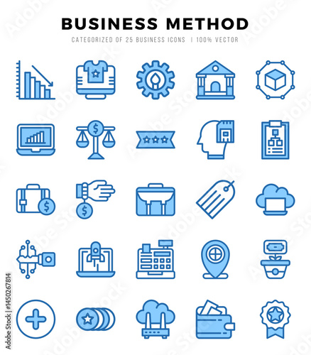 Business Method Icons Pack. Two Color icons set. Two Color icon collection set.
