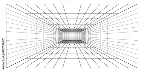 Perspective grid background 3d Vector illustration. Interior design Model projection background template. Line one point perspective