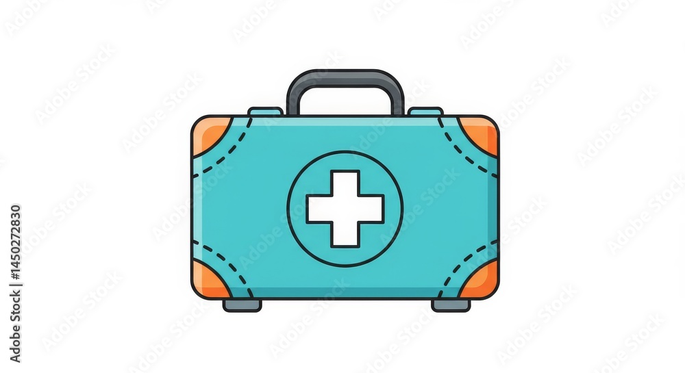 Stylized first aid kit illustration with cross symbol and outlined design Stylized first aid kit illustration with cross symbol and outlined design