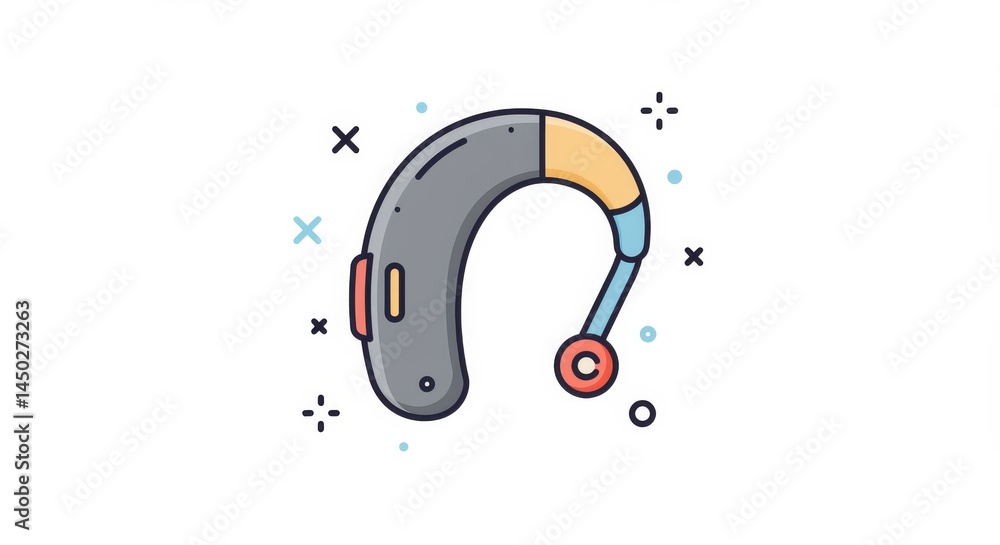 Detailed hearing aid vector illustration for audiology health awareness campaign Detailed hearing aid vector illustration for audiology health awareness campaign