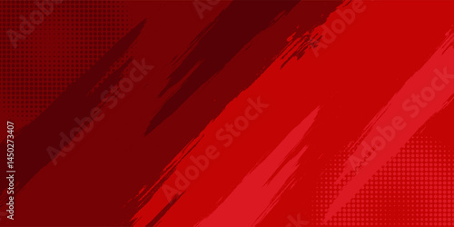 Red Abstract Brush Background with Sporty Style and Halftone Effect. Brush Stroke Illustration for Banner, Poster, or Sports Background