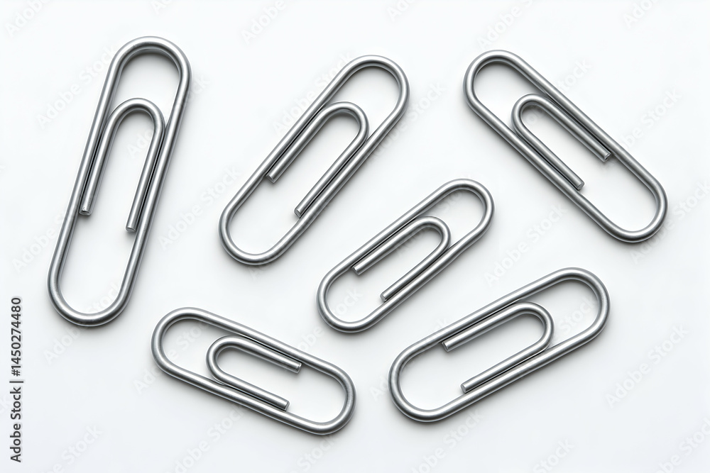 Metal paper clips arranged on a white background. Metal paper clips arranged on a white background.