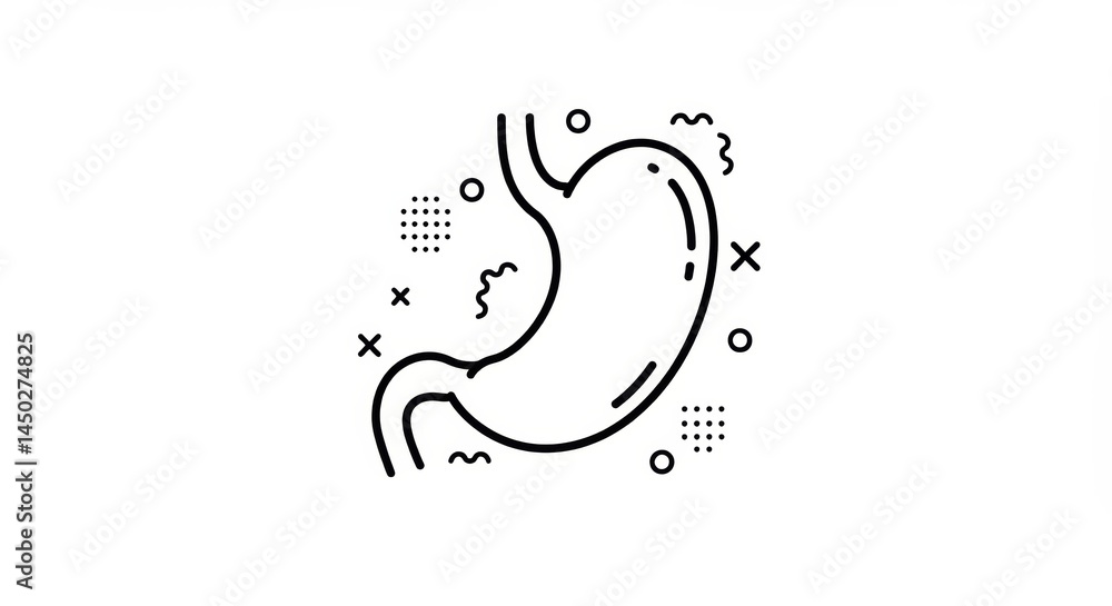 Fototapeta premium Stylized gastrointestinal tract outline with quirky abstract accent decorations