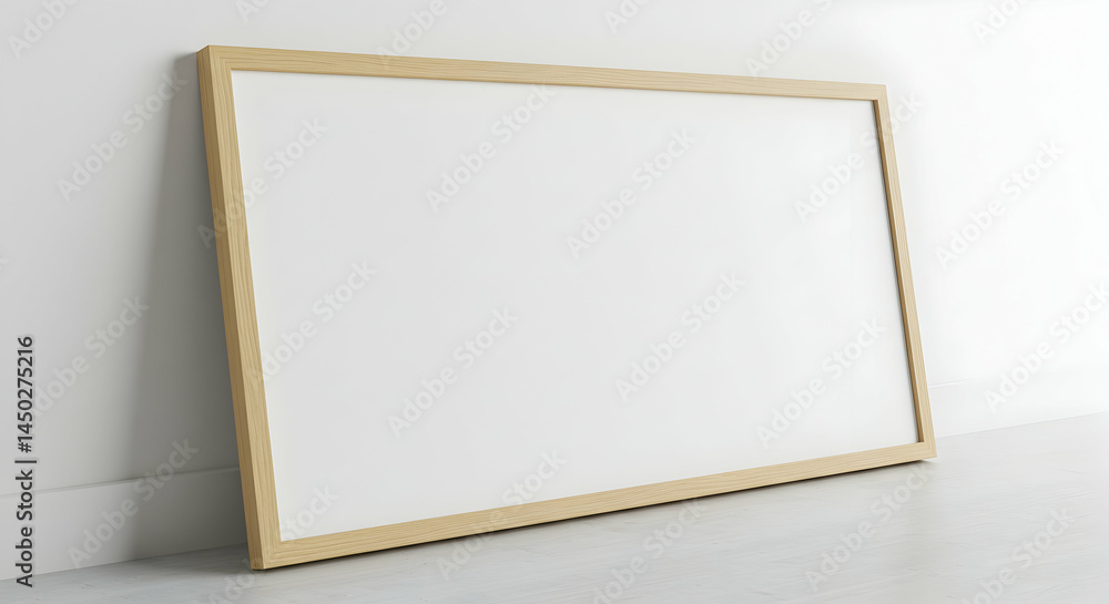 Fototapeta premium Large Blank Canvas in Natural Wood Frame Perfect for Modern Minimalist Home Decor Wall Art Mockup