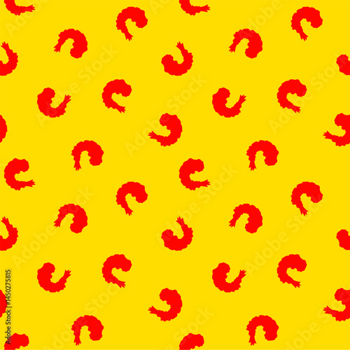 Tempura Shrimp Pattern background. Fried Shrimp Seamless pattern Background. Seafood Pattern Design. Crunchy Tempura Pattern.