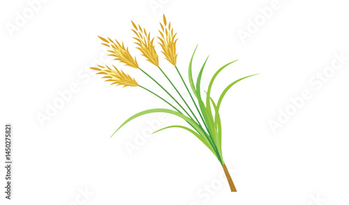 Golden wheat stalks with green leaves illustration
