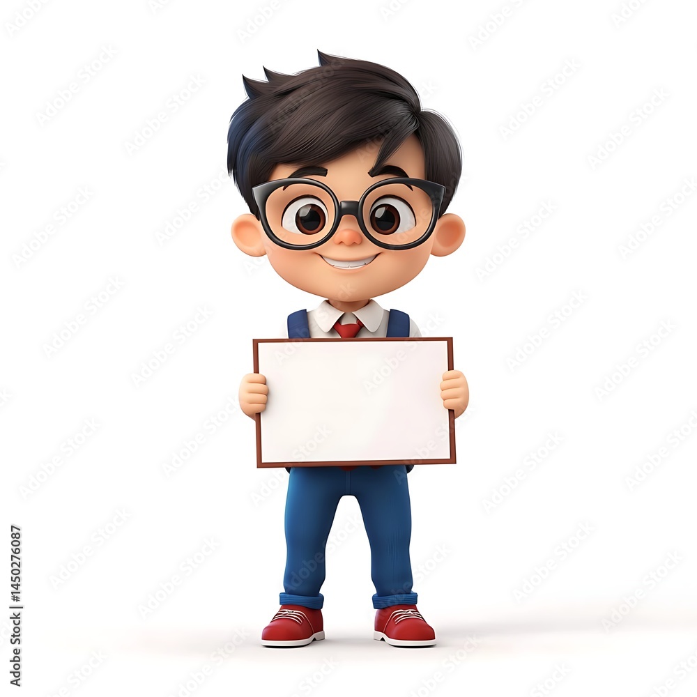 Boy with Presentation Board: A charming illustration of a cheerful boy holding a presentation board, a clean background, radiating positivity and ideal for conveying messages, announcements. Boy with Presentation Board: A charming illustration of a cheerful boy holding a presentation board, a clean background, radiating positivity and ideal for conveying messages, announcements.
