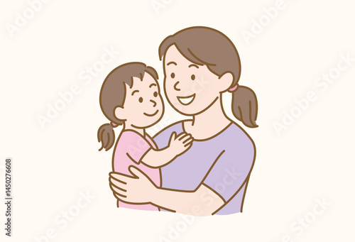 Minimal Flat Mother Hugging Daughter – Hand Drawn Style
