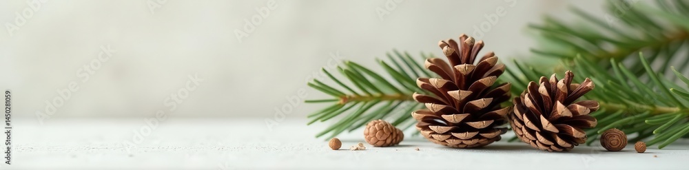 Fototapeta premium Open & closed pine cones, sharp focus, light background, design, pincones
