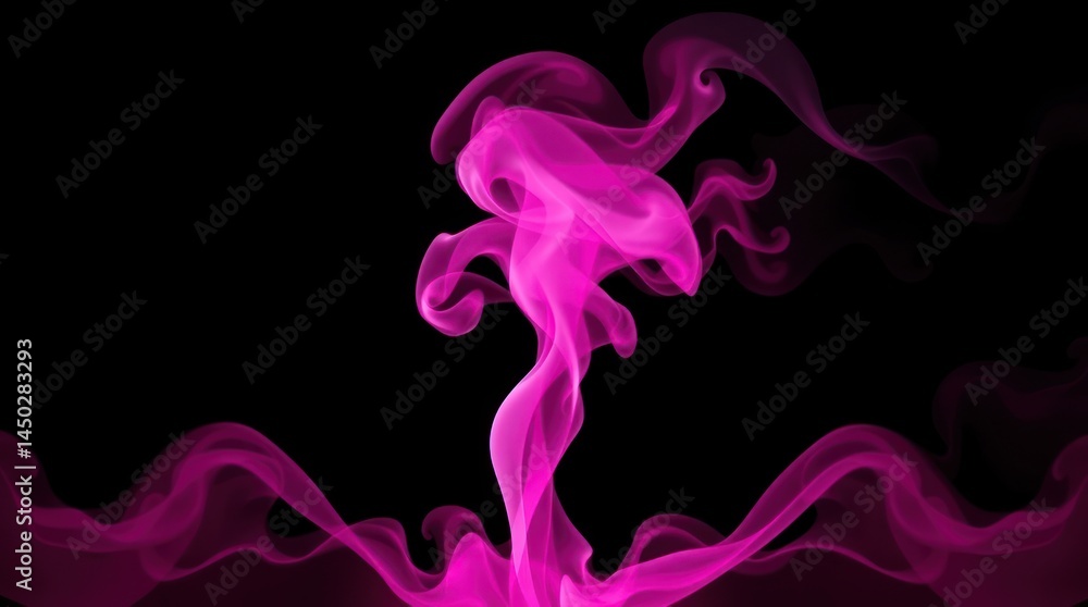 Pink smoke swirls on black background, forming abstract shape Pink smoke swirls on black background, forming abstract shape