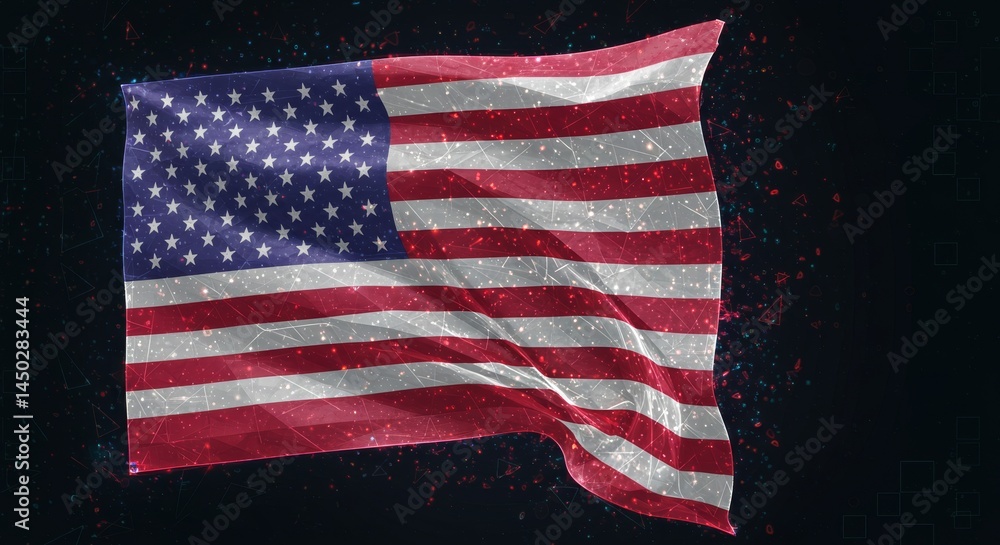 Obraz premium Digital rendering of the American flag waving with sparkle effect on black background