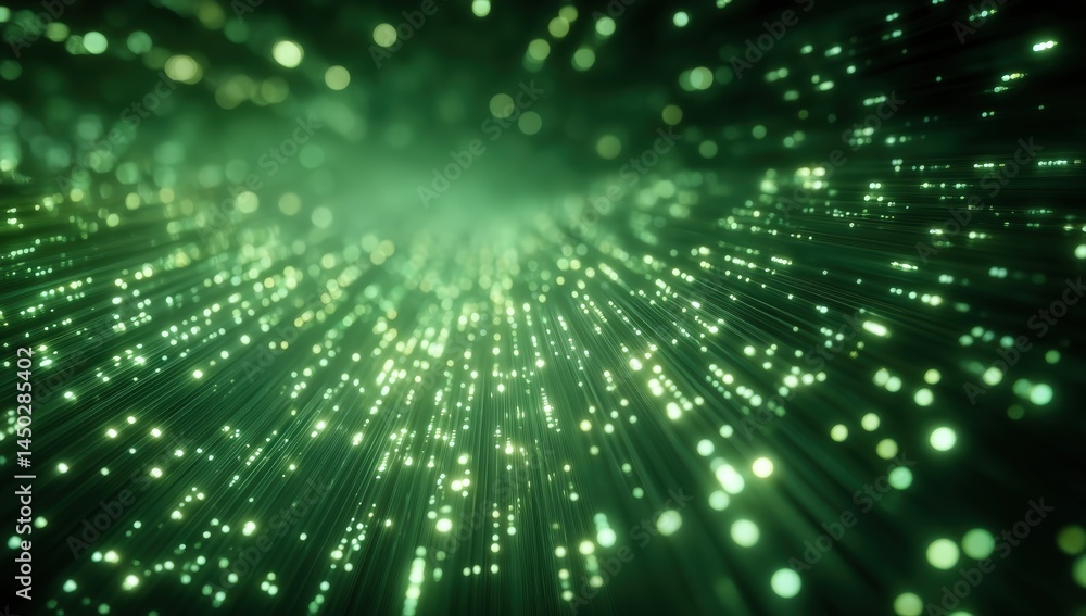 Abstract green lights and lines create a dynamic, futuristic pattern resembling fiber optics or data flow. Abstract green lights and lines create a dynamic, futuristic pattern resembling fiber optics or data flow.