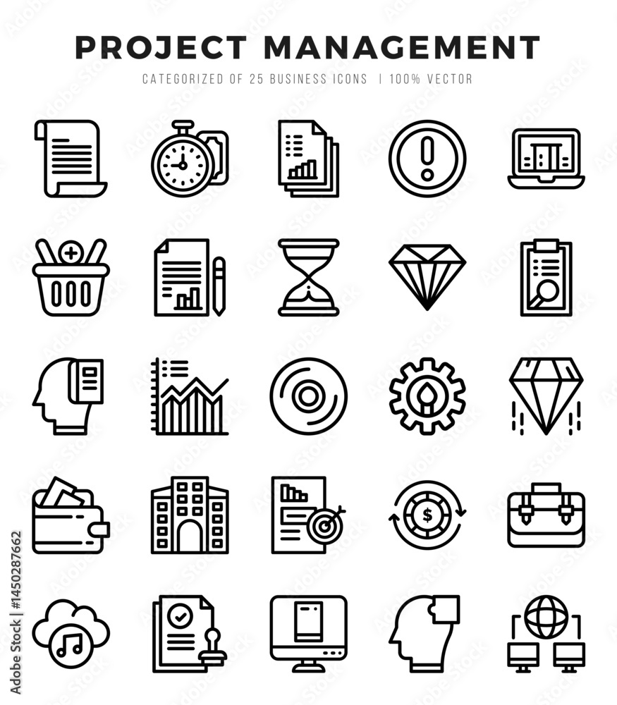 Fototapeta premium Project Management icons set. Collection of simple Lineal web icons.