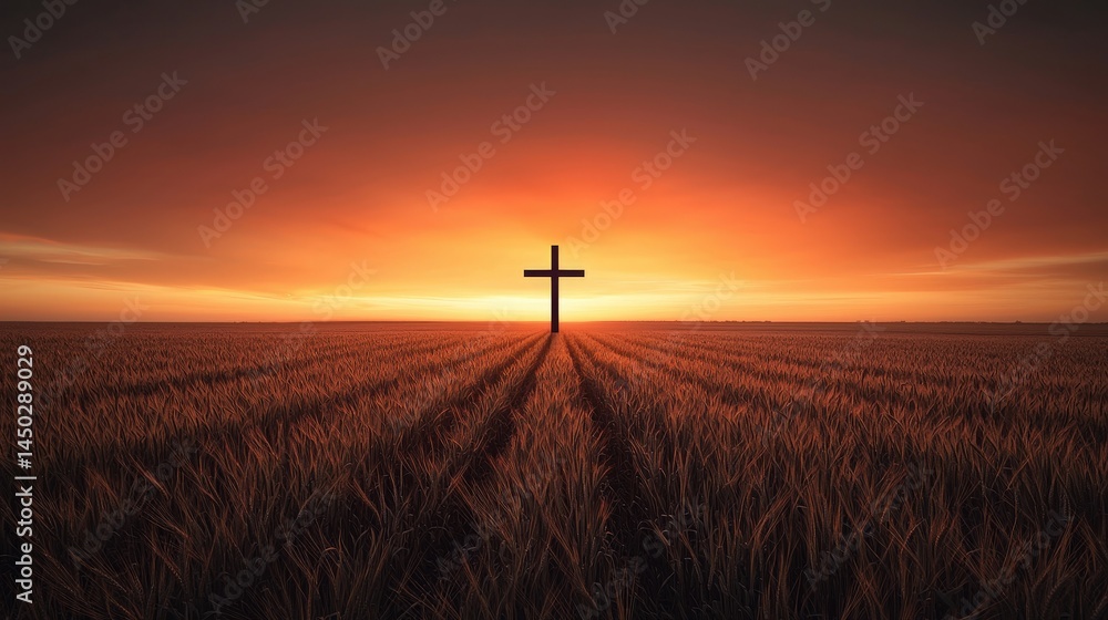Obraz premium A cross is standing in a field of tall grass