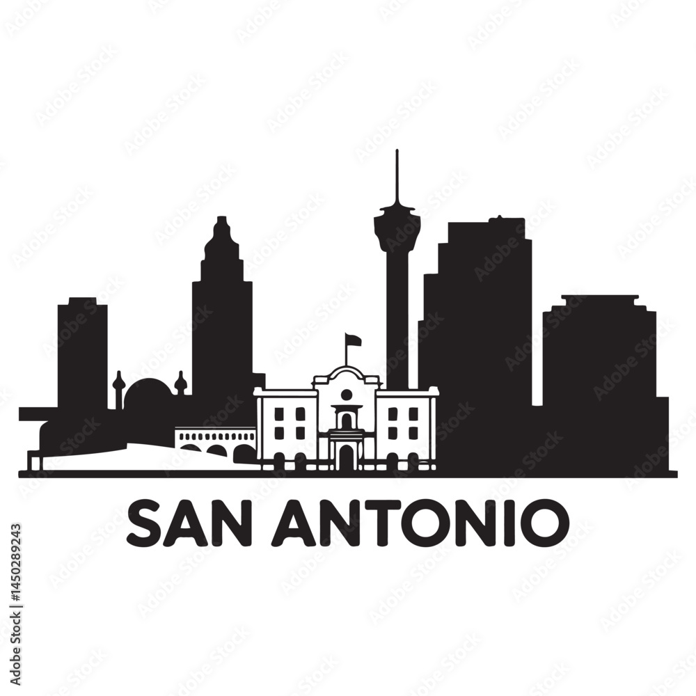 Naklejka premium San Antonio Texas USA City Skyline Vector Black silhouettes. with white background