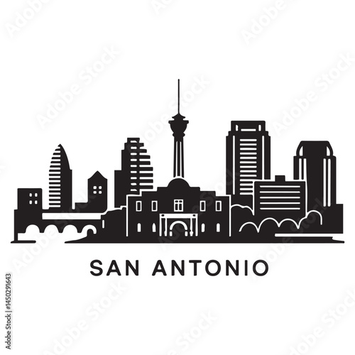 San Antonio Texas USA City Skyline Vector Black silhouettes. with white background