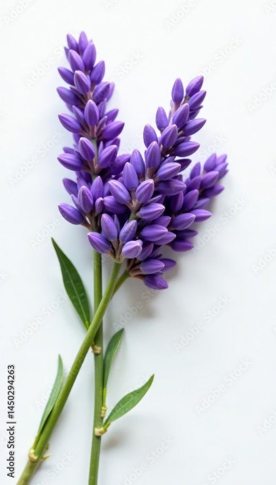 Fototapeta premium A fragrant bundle of fresh lavender, blossoms vibrant purple against a pristine white background , aromatherapy, still life