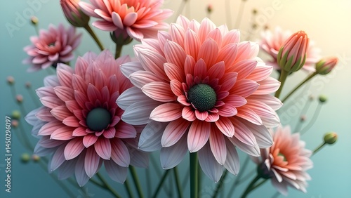 Blooming Flowers with Light Pink Petals on Soft Background