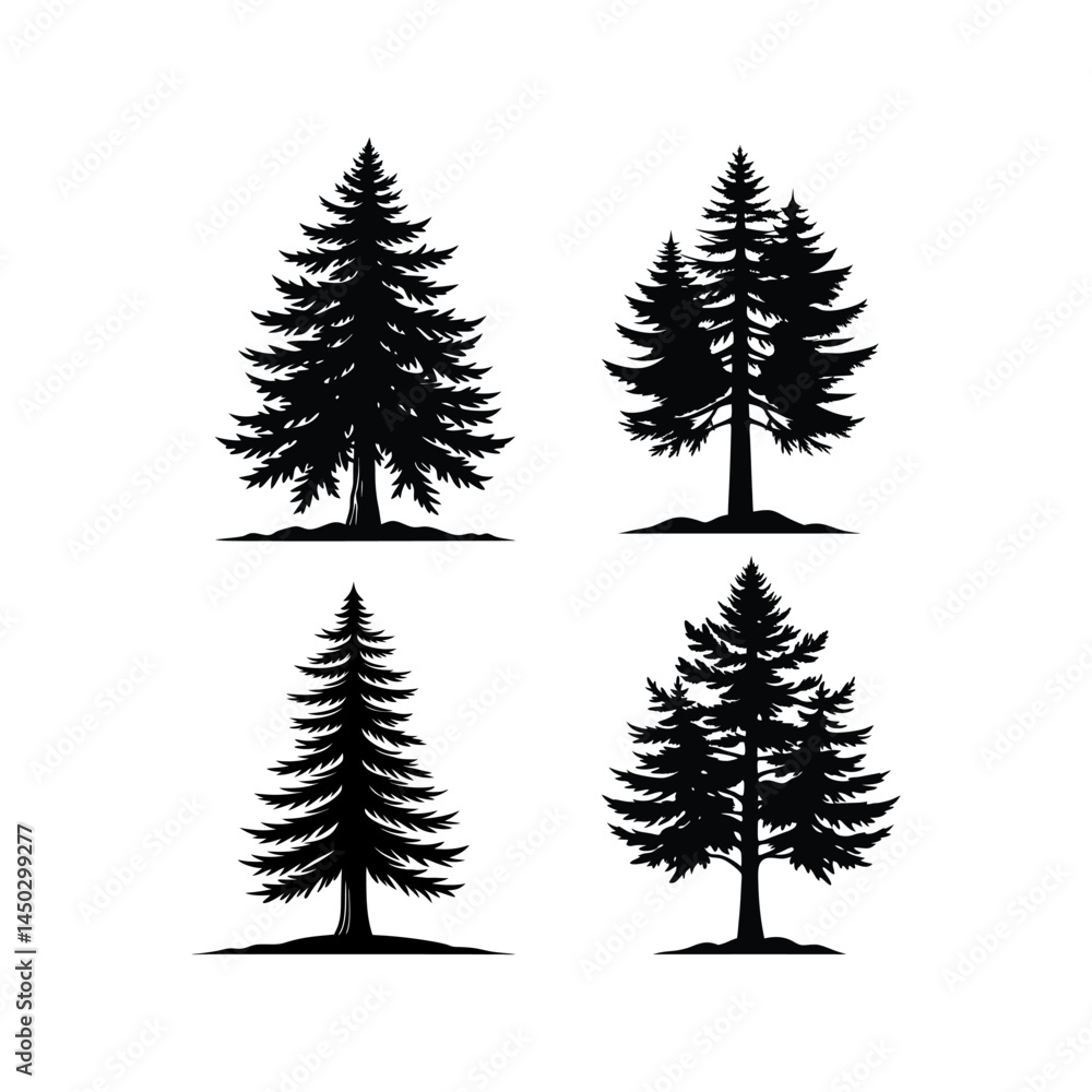 set of pine trees silhouettes set of pine trees silhouettes