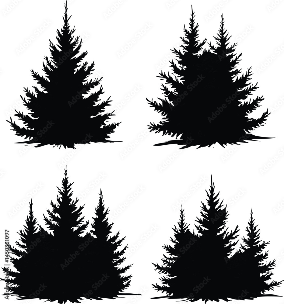 Fototapeta premium tree silhouettes. Evergreen forest firs and spruces black shapes