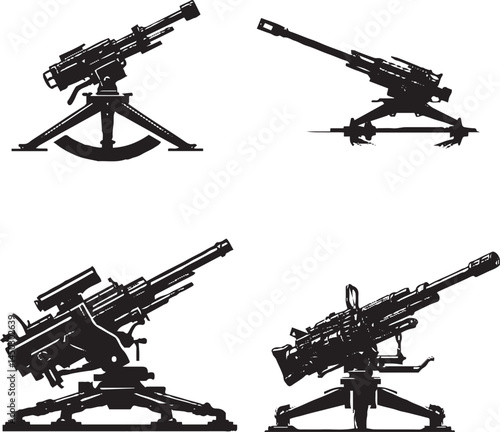 Vector Illustrations of Naval Artillery Guns and Mounted Heavy Weapons