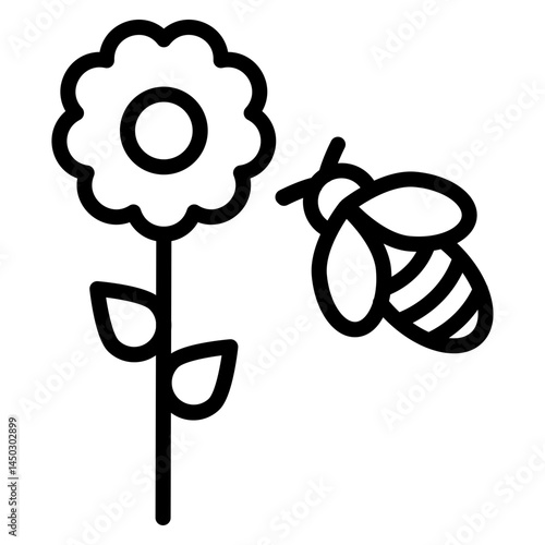 Pollination Icon (Bee & Flower) Vector Line Icon Design